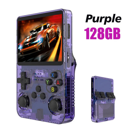 Purple R36S console with black buttons 128gb