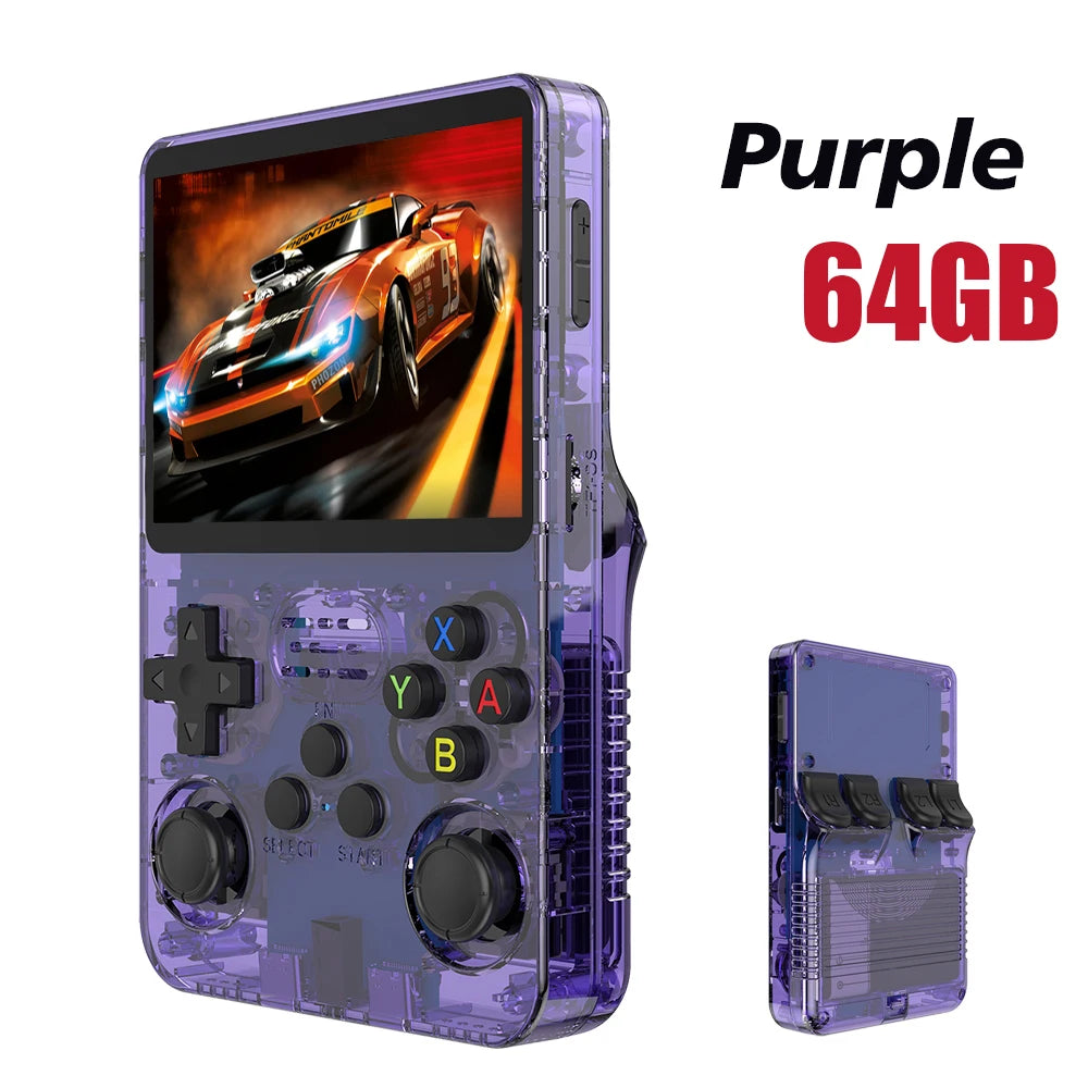 Purple R36S console with black buttons 64GB